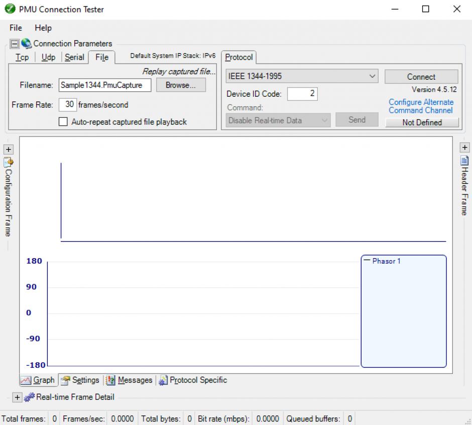 PMU Connection Tester main screen