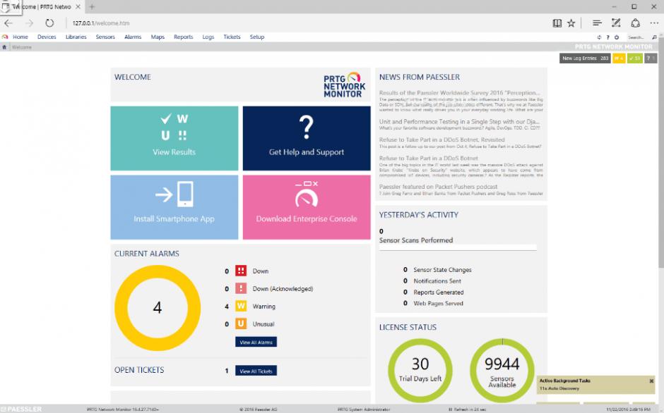 PRTG Network Monitor main screen
