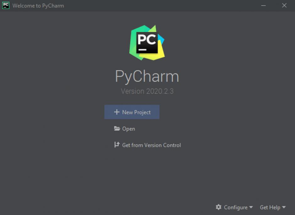 PyCharm Community Edition main screen