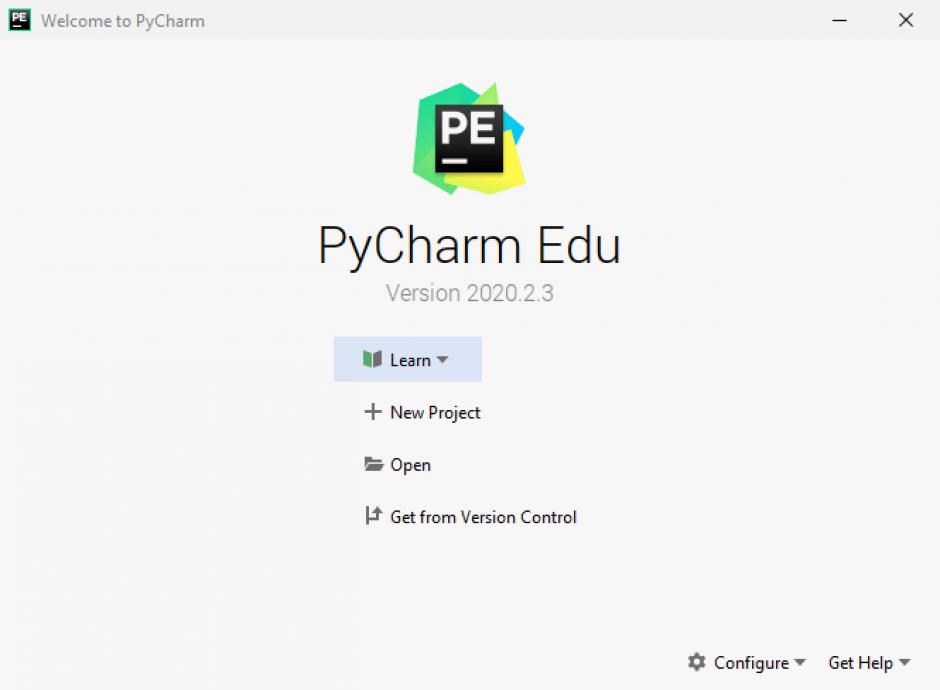 PyCharm Edu main screen