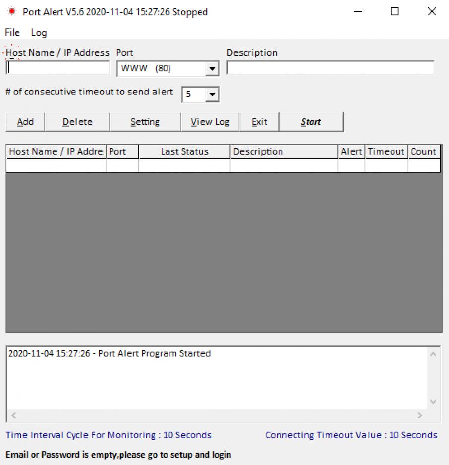 TCP Ports Monitor & Alert main screen