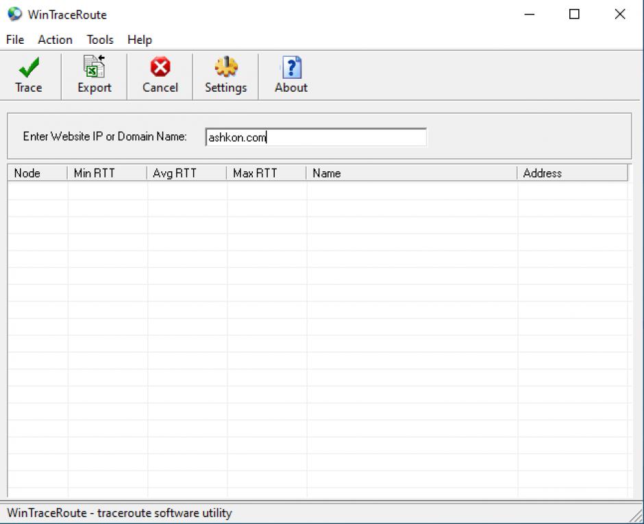 WinTraceRoute main screen