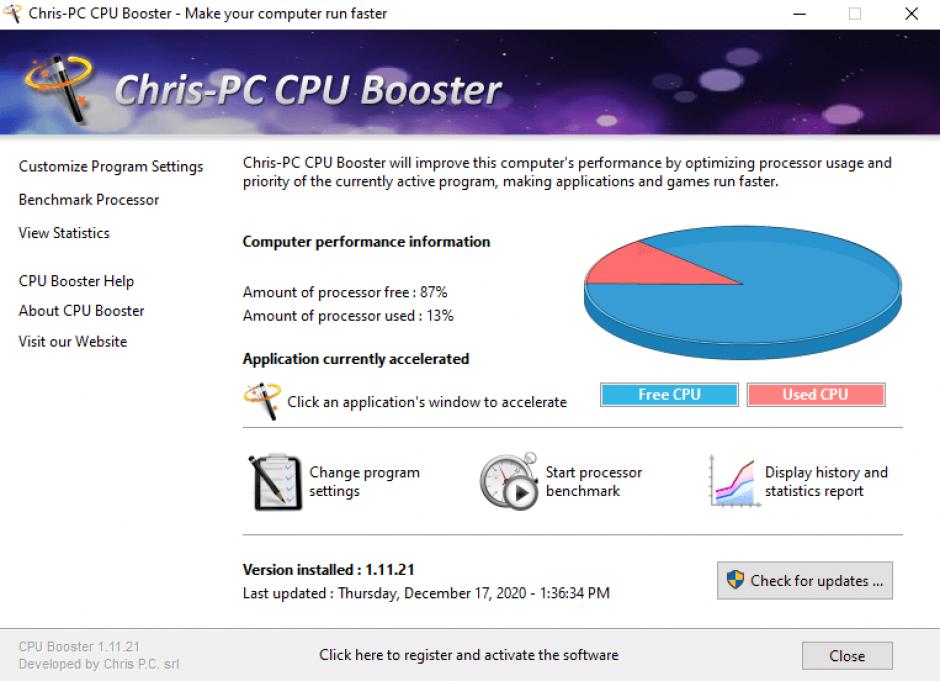 Chris-PC CPU Booster main screen