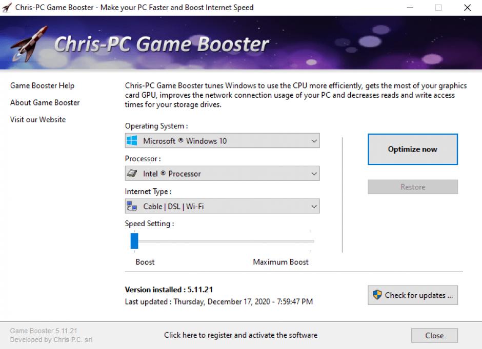 Chris-PC Game Booster main screen