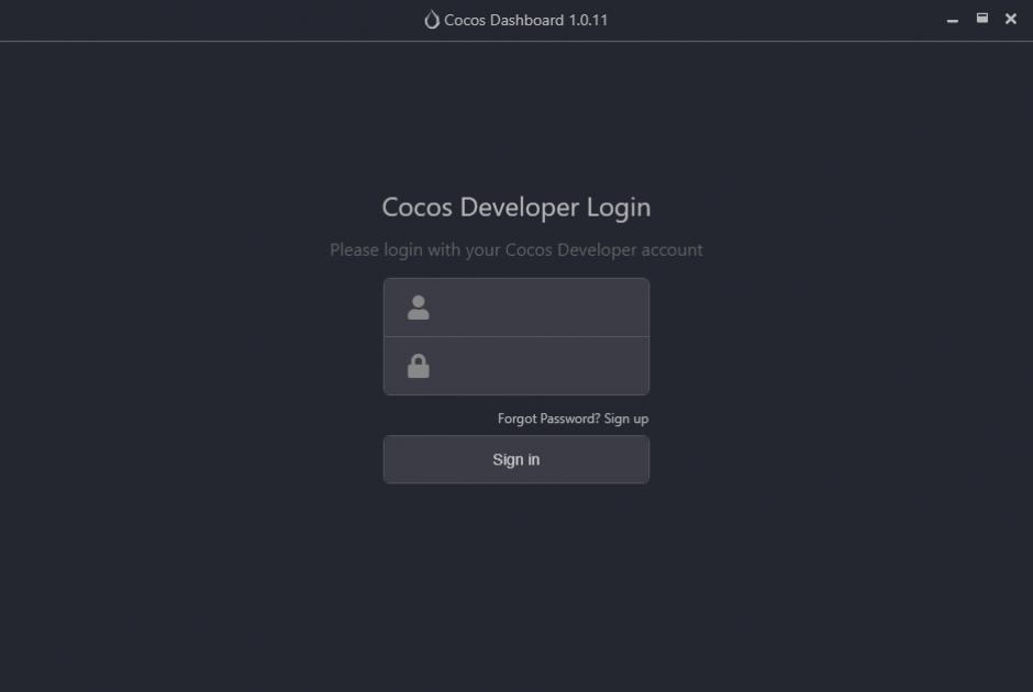 Cocos Dashboard main screen