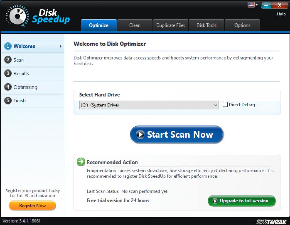 Disk Speedup main screen