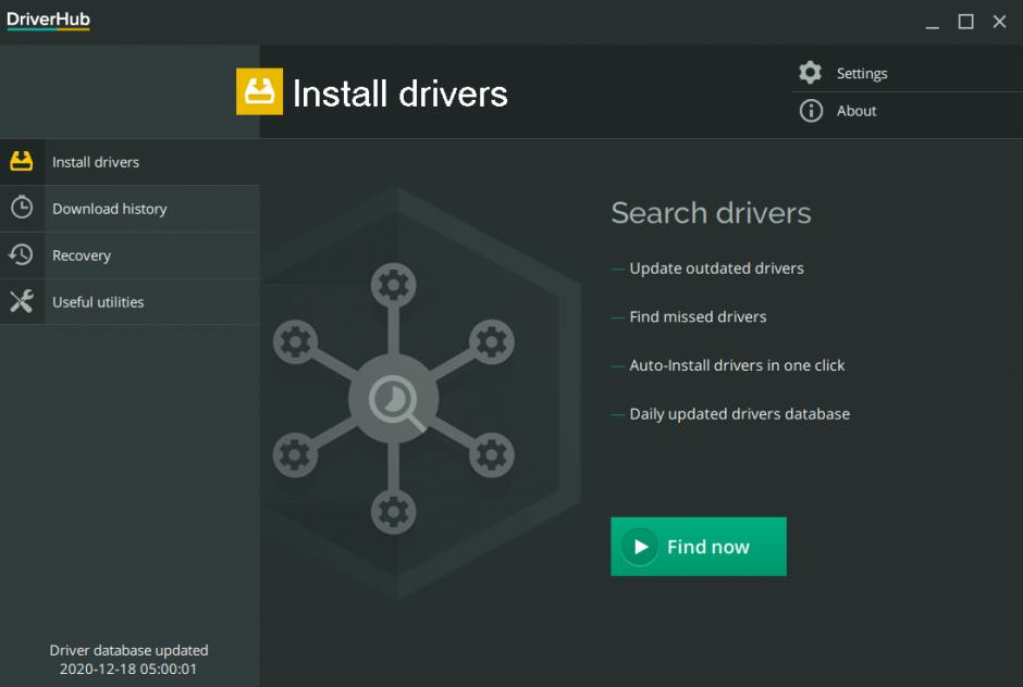 DriverHub main screen