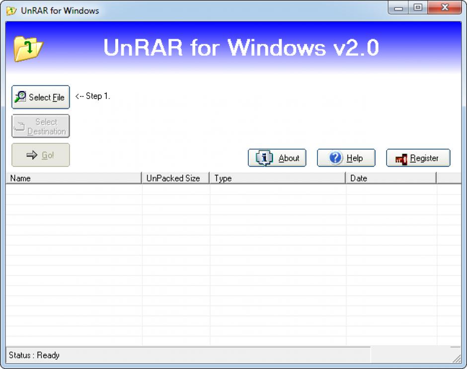 UnRAR main screen