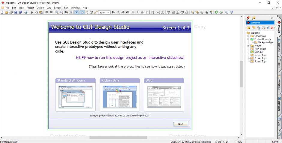 GUI Design Studio Pro main screen