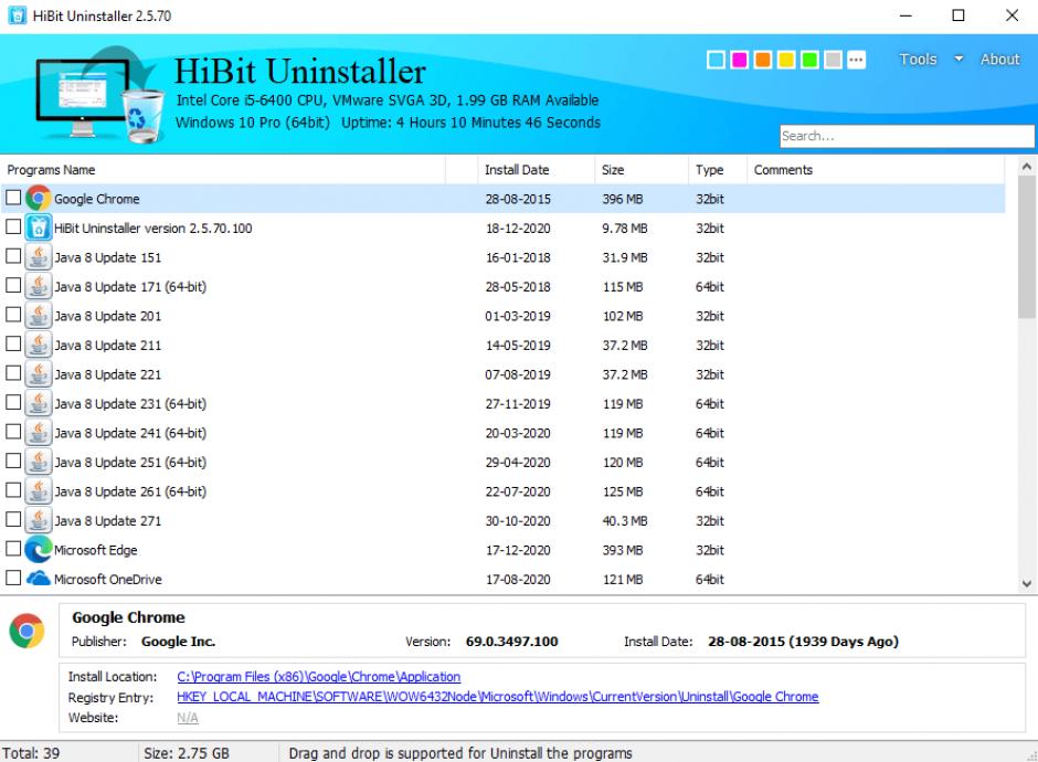 HiBit Uninstaller main screen