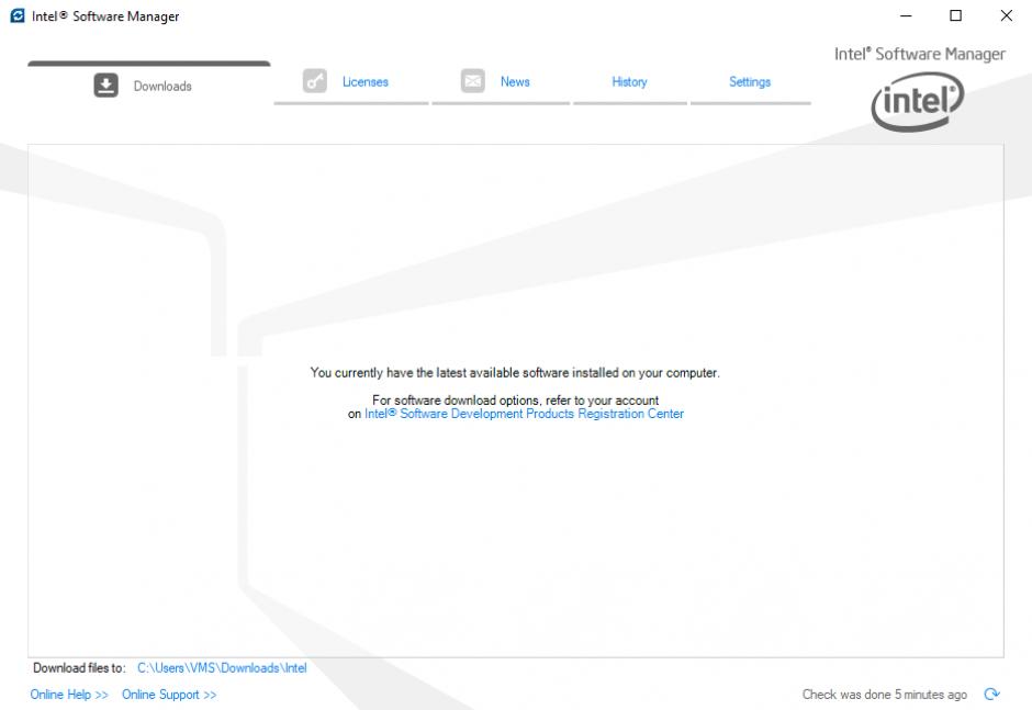 Intel Software Manager main screen