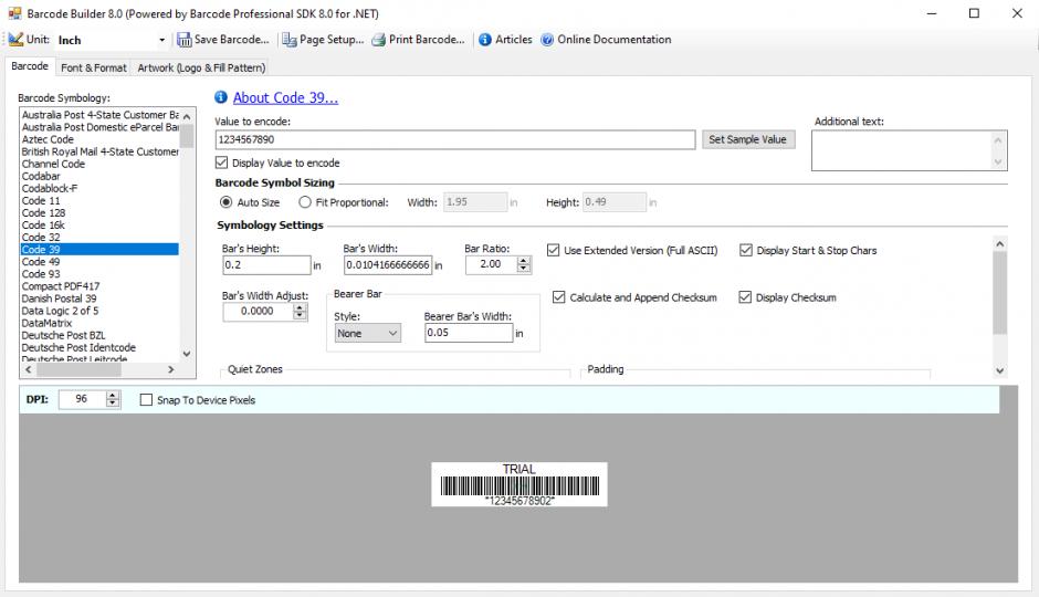 Neodynamic Barcode Professional SDK main screen