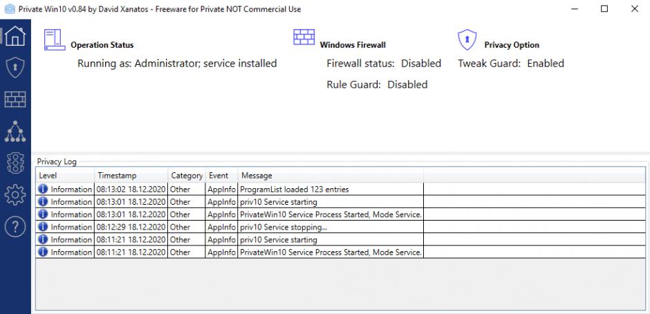 Private Win10 main screen