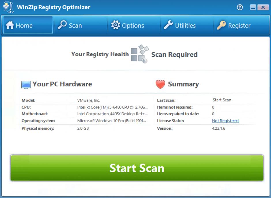 WinZip Registry Optimizer main screen