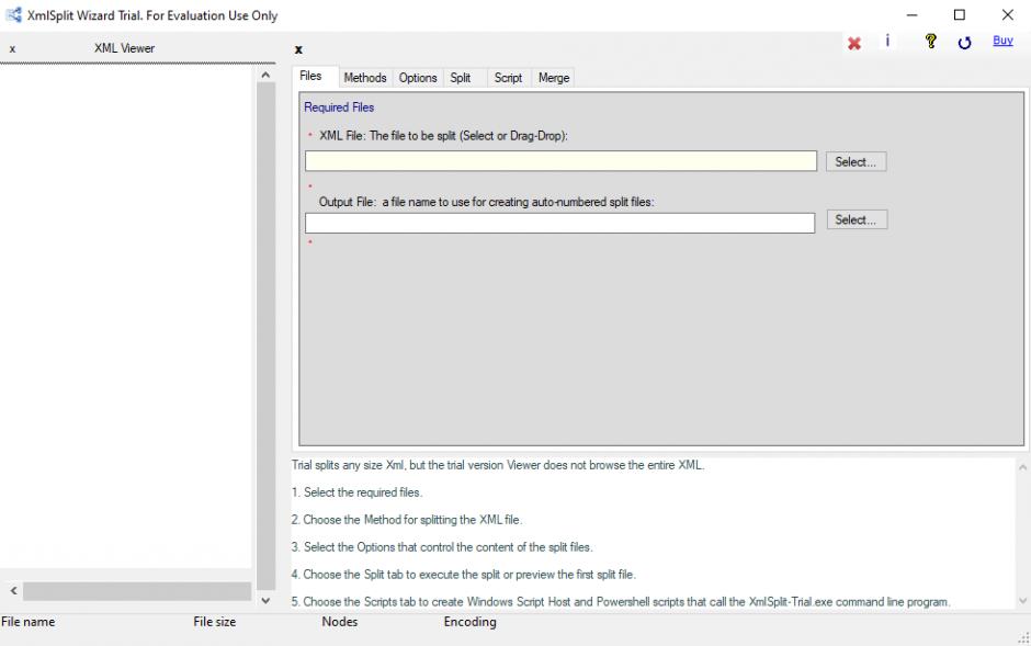 XmlSplit Trial main screen