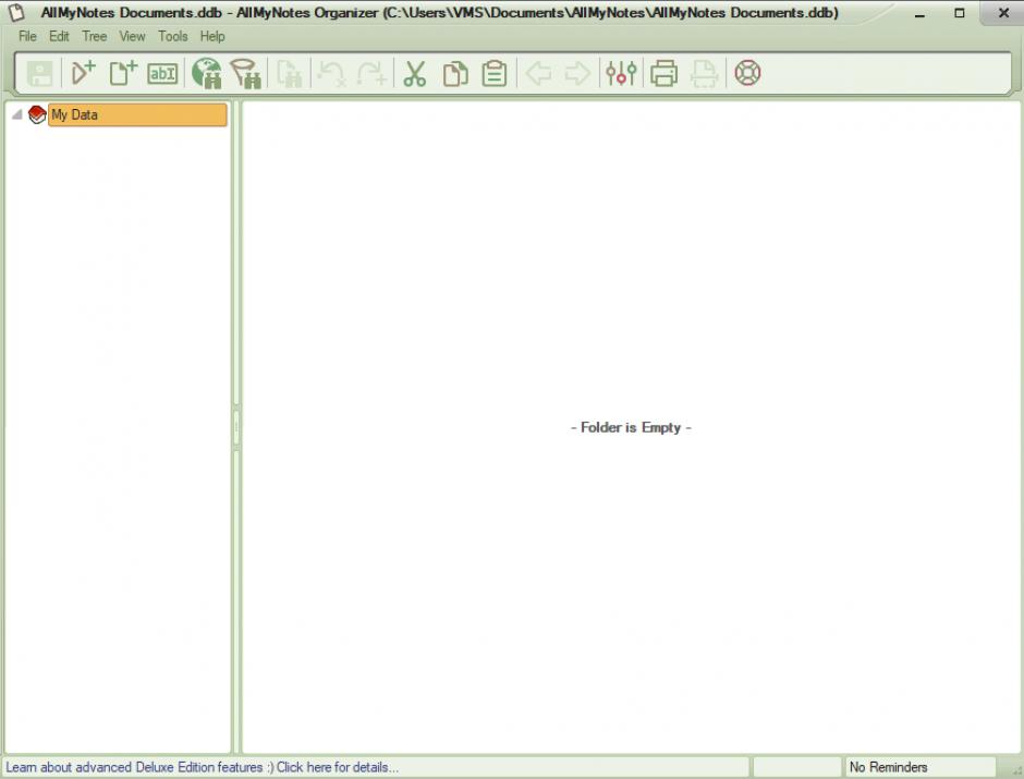 AllMyNotes Organizer Deluxe main screen