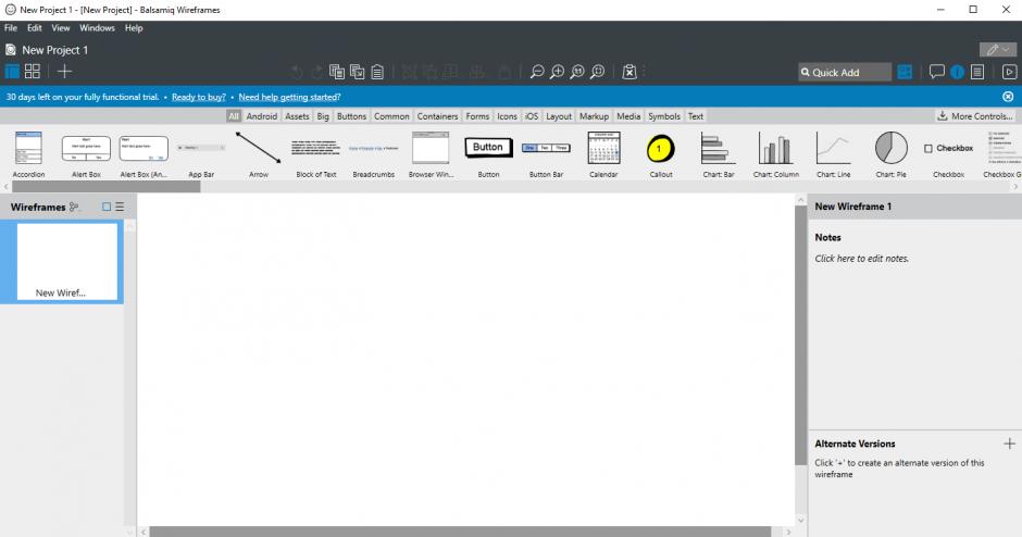 Balsamiq Wireframes main screen