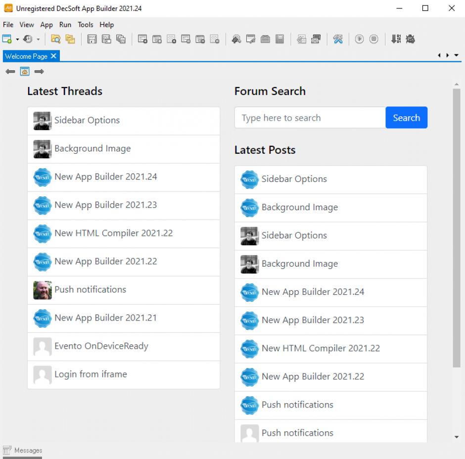 DecSoft App Builder main screen