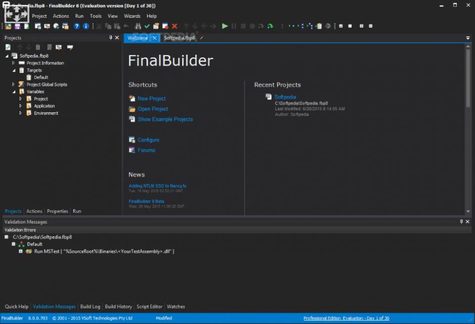 FinalBuilder Professional main screen