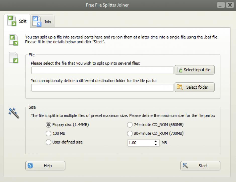 Free File Splitter Joiner main screen