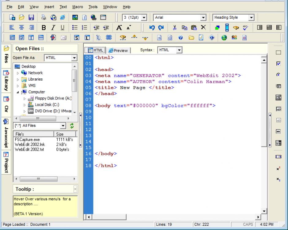 screenshot of program