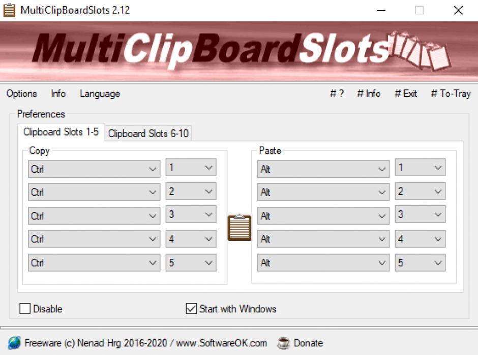 MultiClipBoard Slots main screen