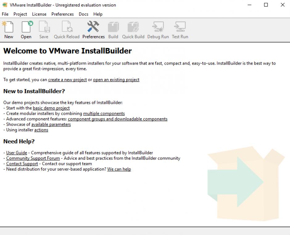 VMware InstallBuilder for Windows main screen
