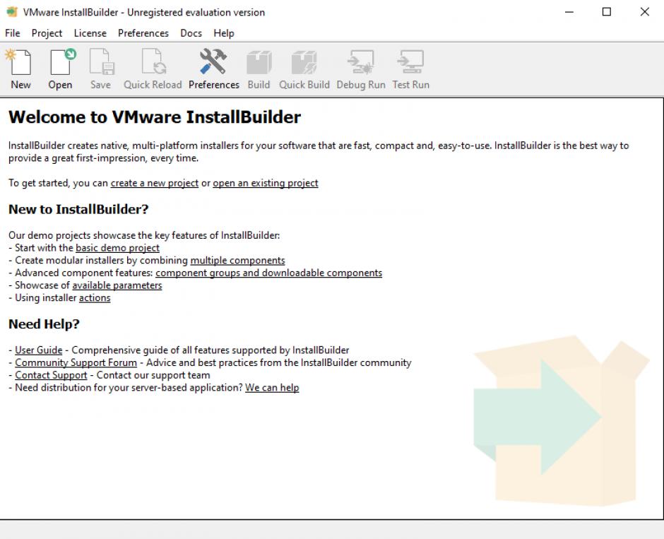 VMware InstallBuilder Professional main screen
