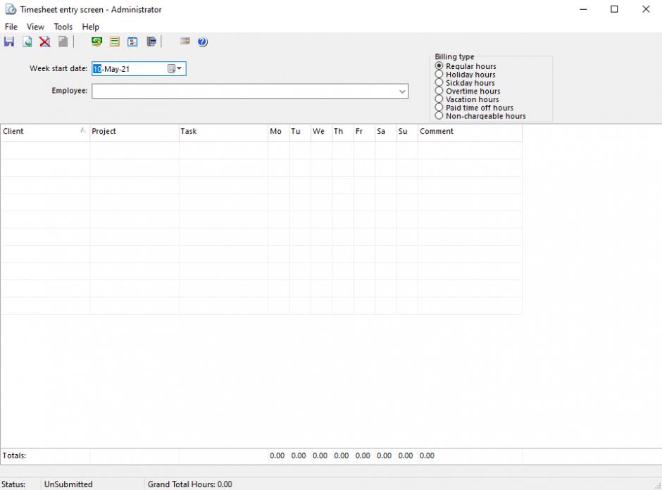 CyberMatrix Timesheets main screen