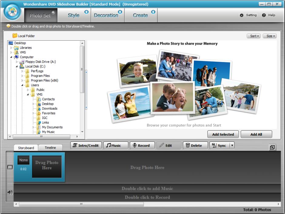 Wondershare DVD Slideshow Builder Standard main screen
