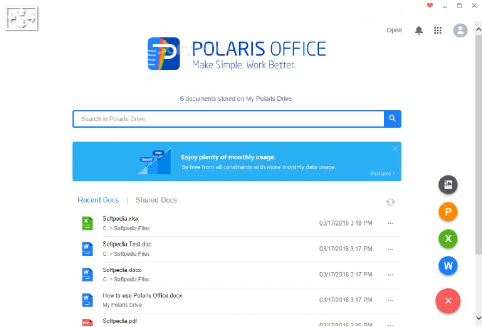 Polaris Office PC main screen