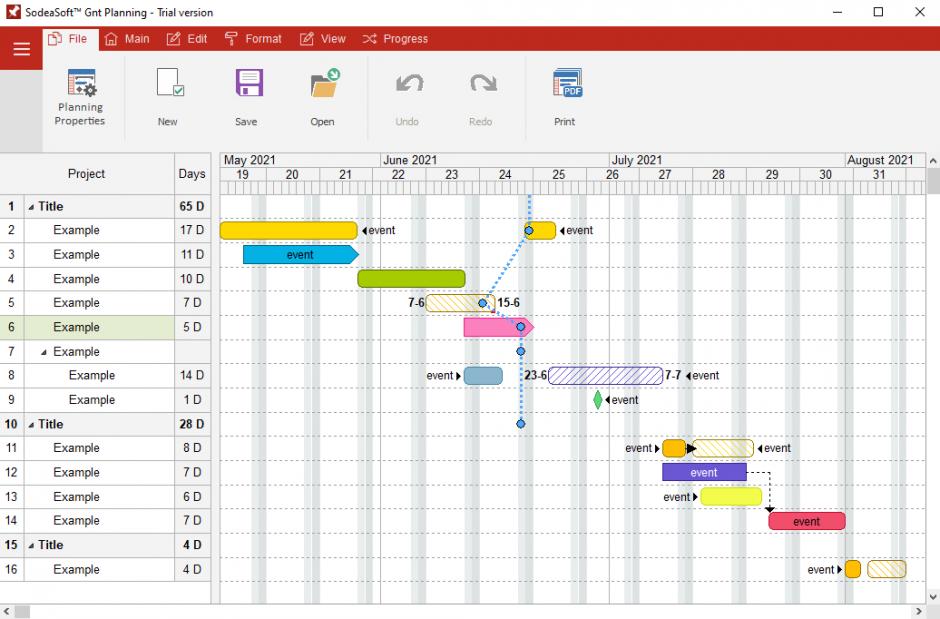 SodeaSoft Gnt Planning main screen