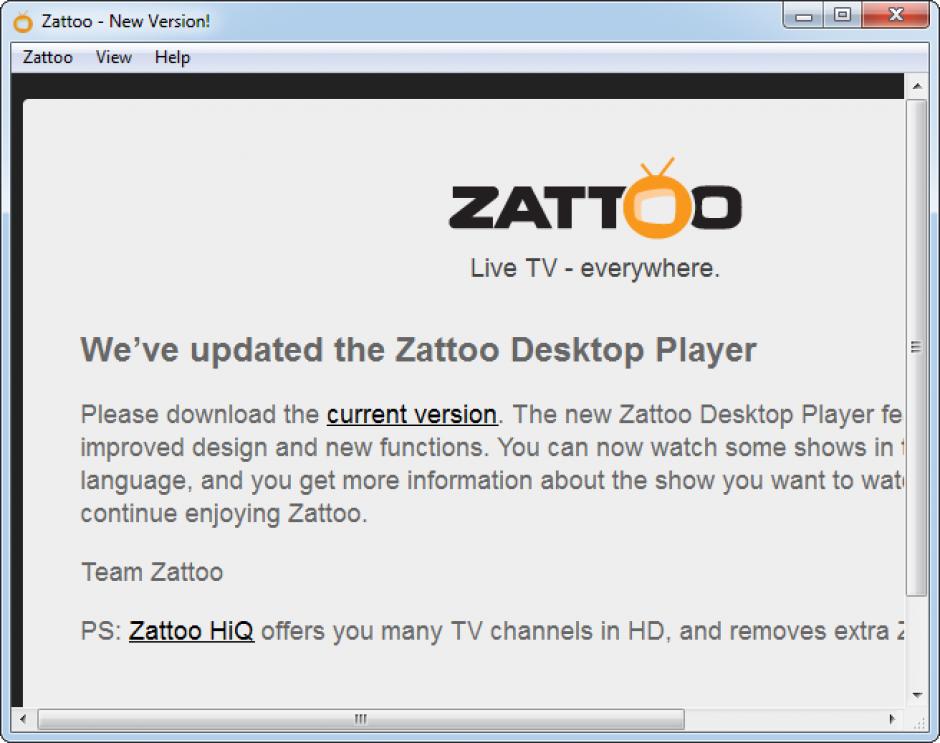 Zattoo main screen