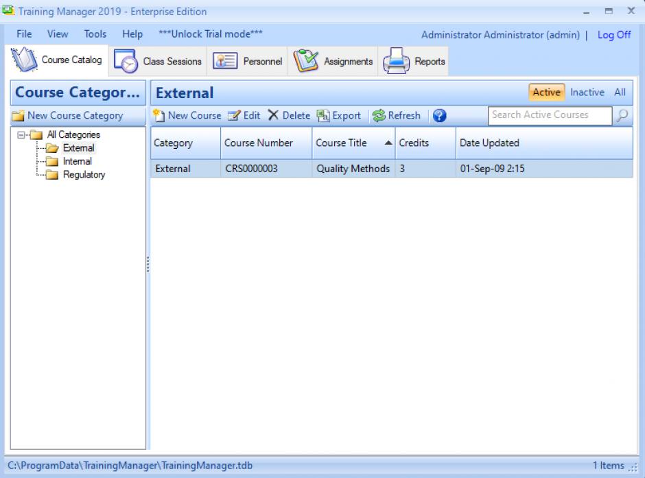 Training Manager Enterprise main screen