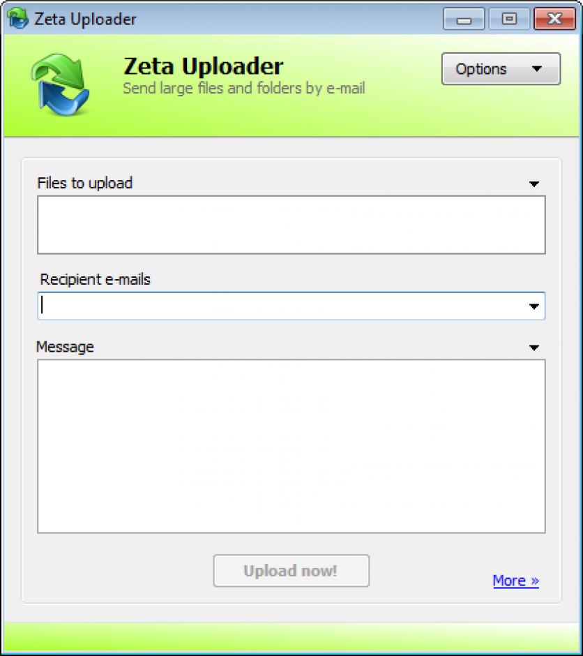 Zeta Uploader main  screen