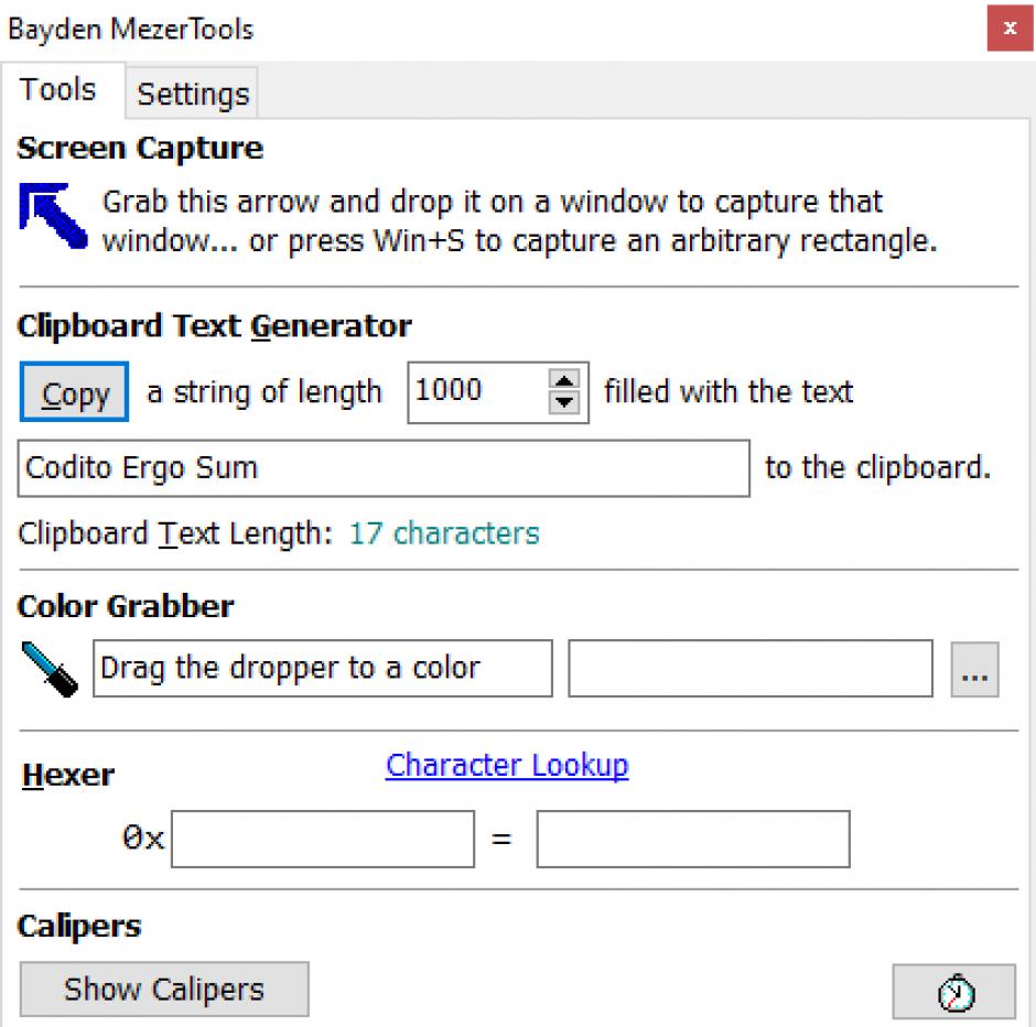 Bayden Mezer Tools main screen