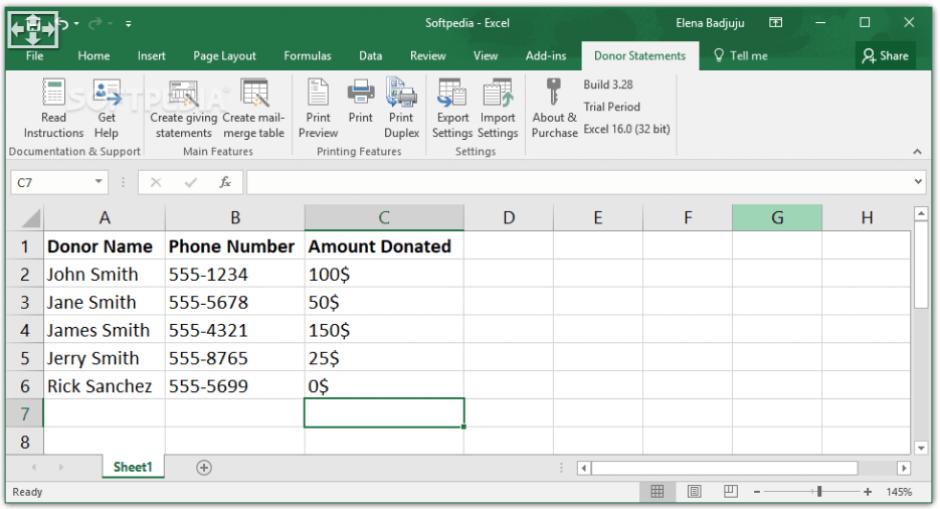 DonorStatements main screen