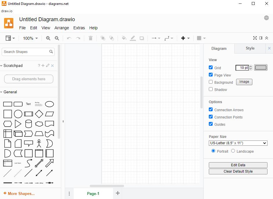 draw.io main screen