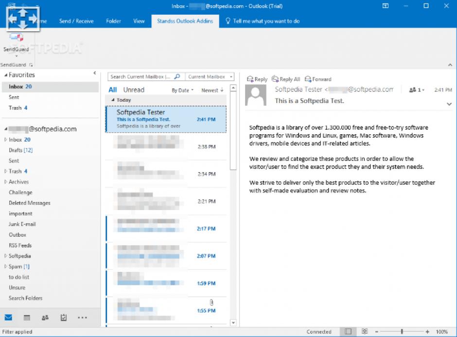 SendGuard for Outlook main screen