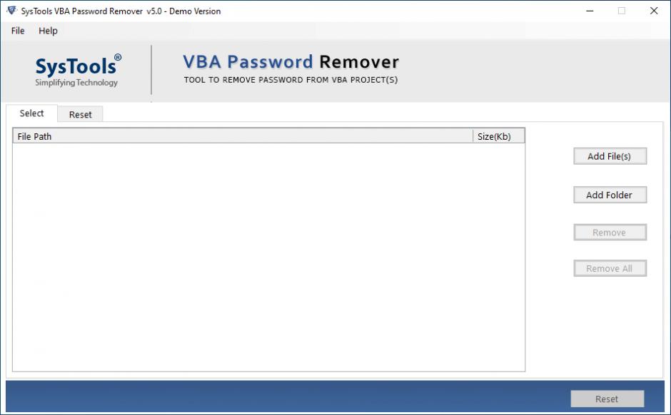SysTools VBA Password Remover main screen