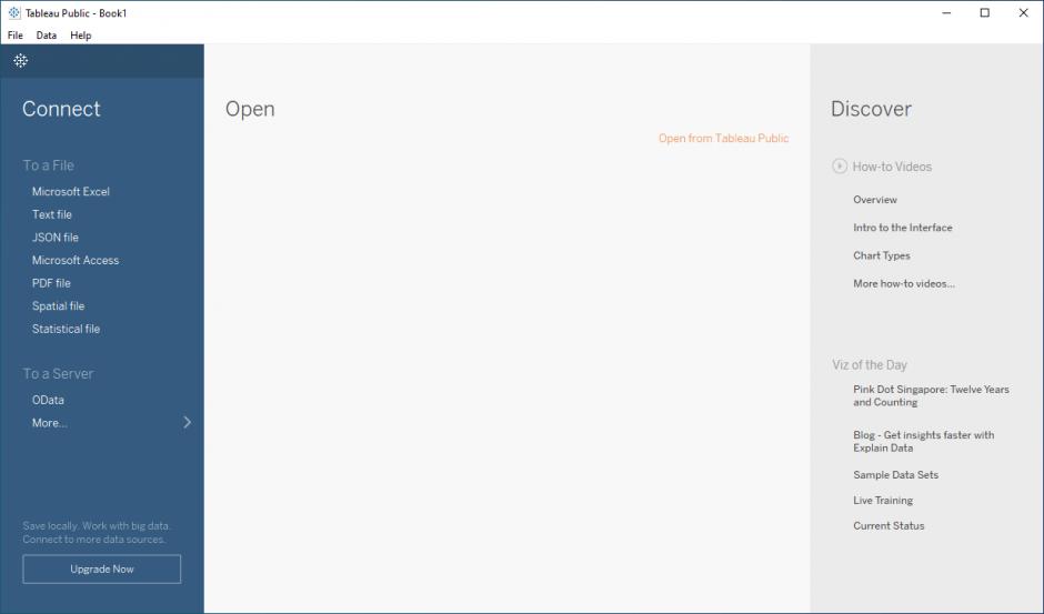 Tableau Public main screen