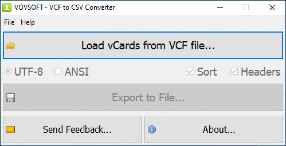 VCF to CSV Converter main screen