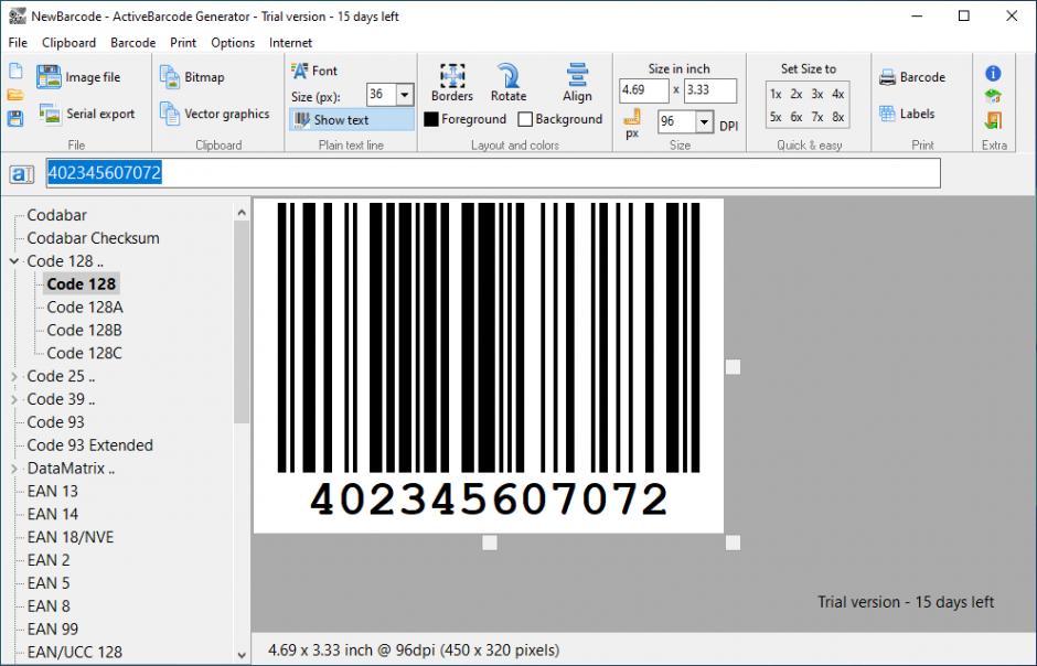 ActiveBarcode main screen