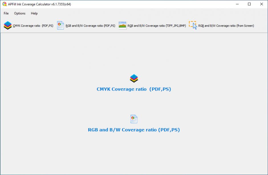 APFill Ink&Toner Coverage Calculator main screen