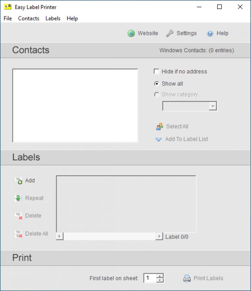 Easy Label Printer main screen