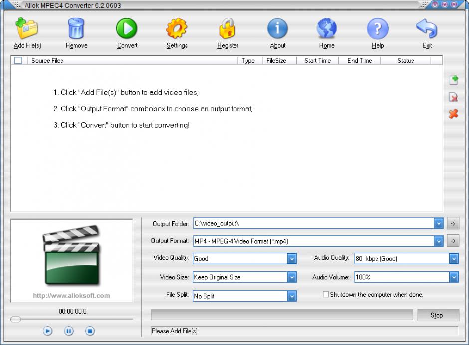 Allok MPEG4 Converter main screen