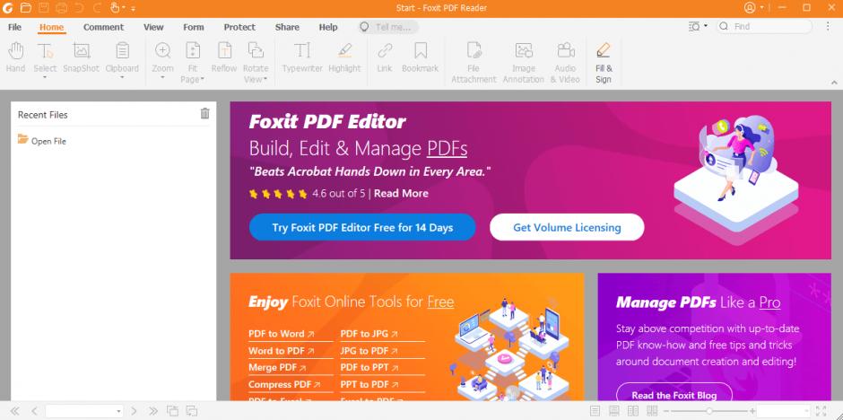 Foxit PDF Reader main screen