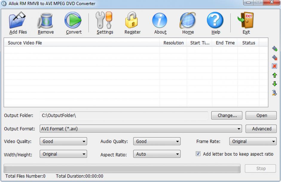 Allok RM RMVB to AVI MPEG DVD Converter main screen