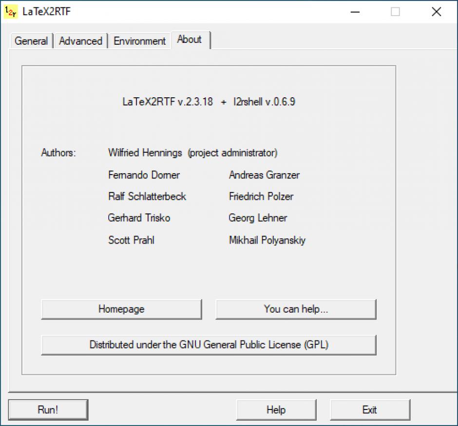 LaTeX2RTF main screen