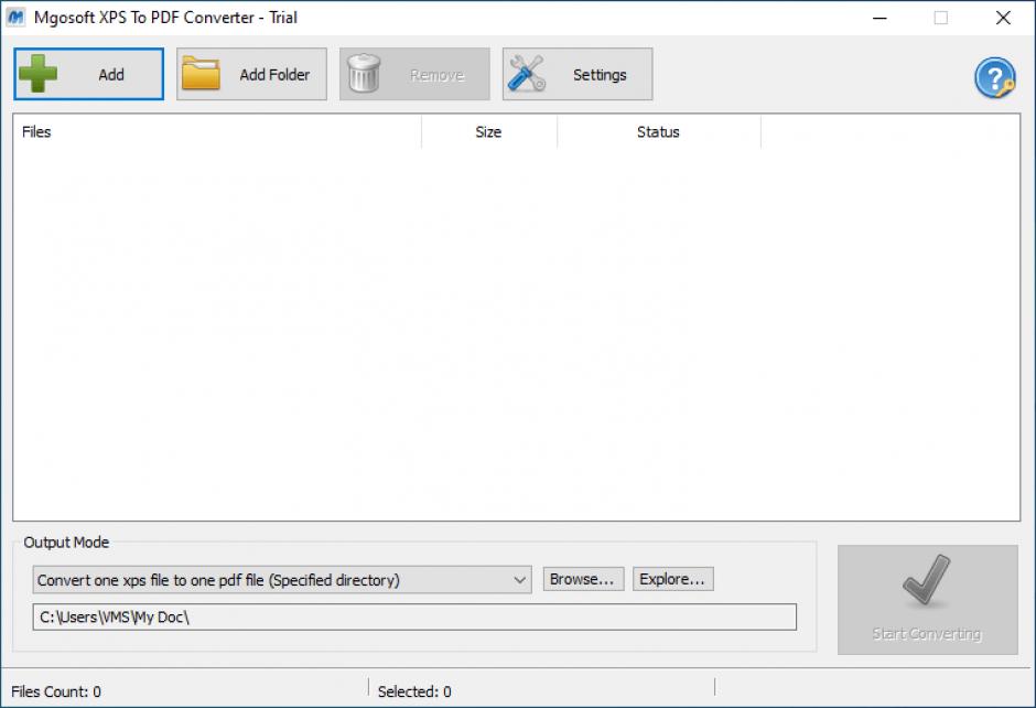 MgoSoft XPS To PDF main screen